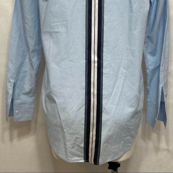 ATHLETA CHAMBRAY MARINWOOD STRIPED POPLIN RELAXED LIGHT BLUE BUTTON DOWN TOP - Picture 13 of 16